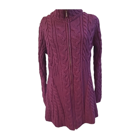 Kilronan Knitwear Ireland Merino Wool  Zip High Neck Maroon Sweater Sz S  NWOT - Picture 5 of 14